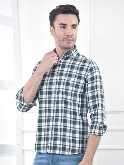 Green Checked 100% Cotton Casual Shirt