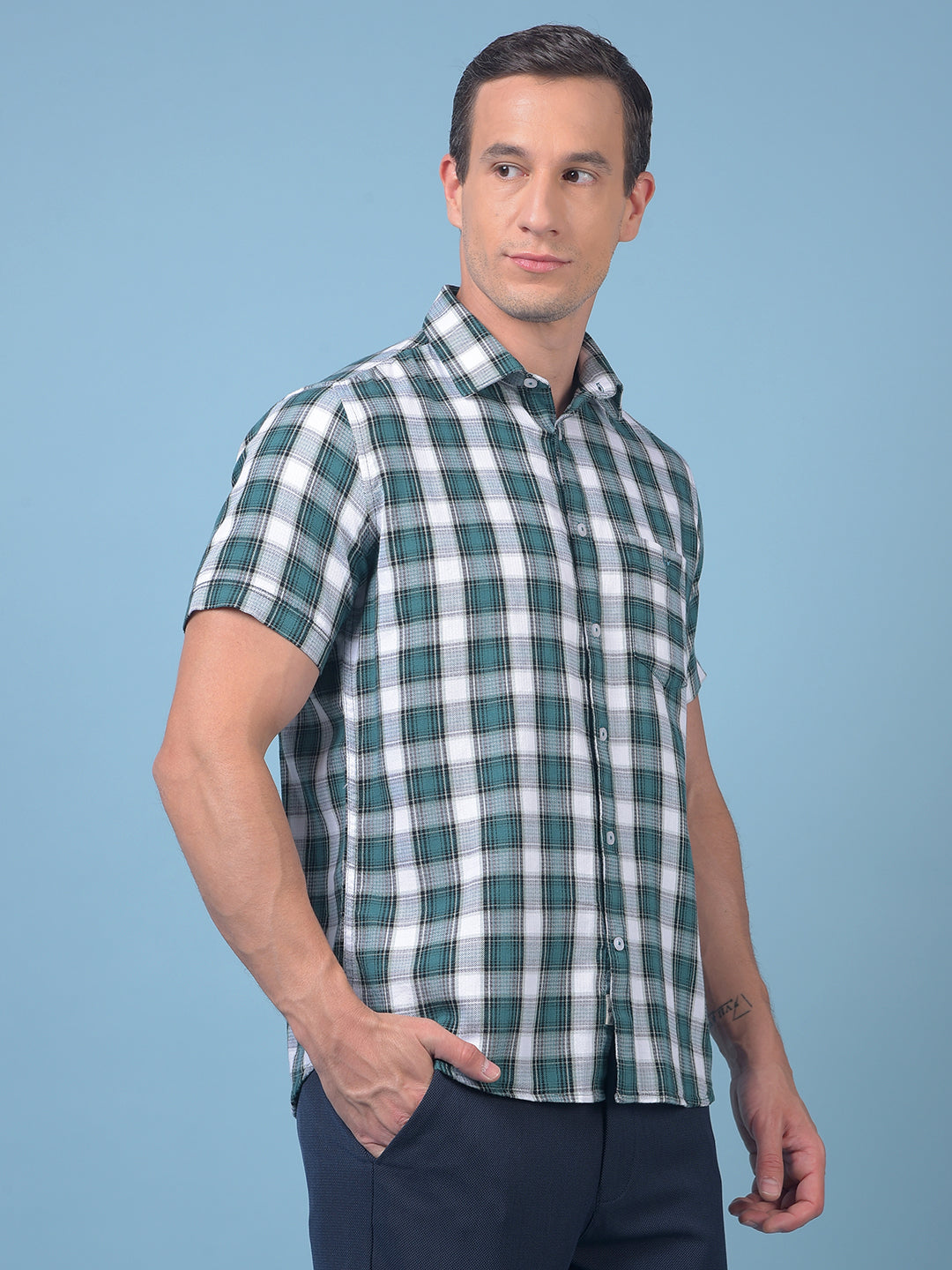 Green Checked 100% Cotton Shirt