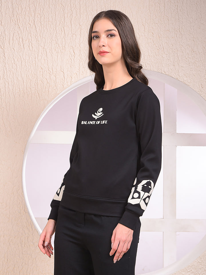 Black Typographic Print Sweatshirt