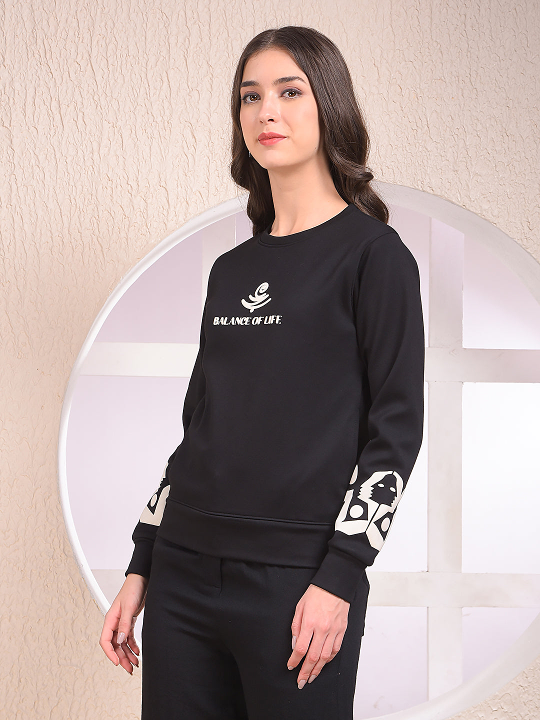 Black Typographic Print Sweatshirt