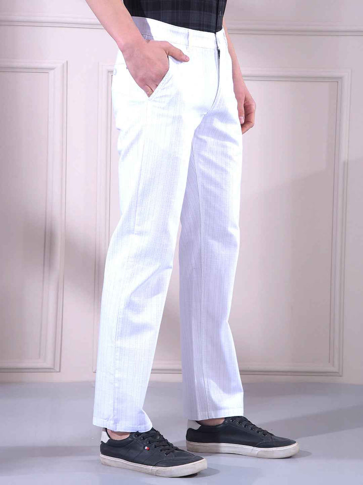 White Vertical Stripes Trousers