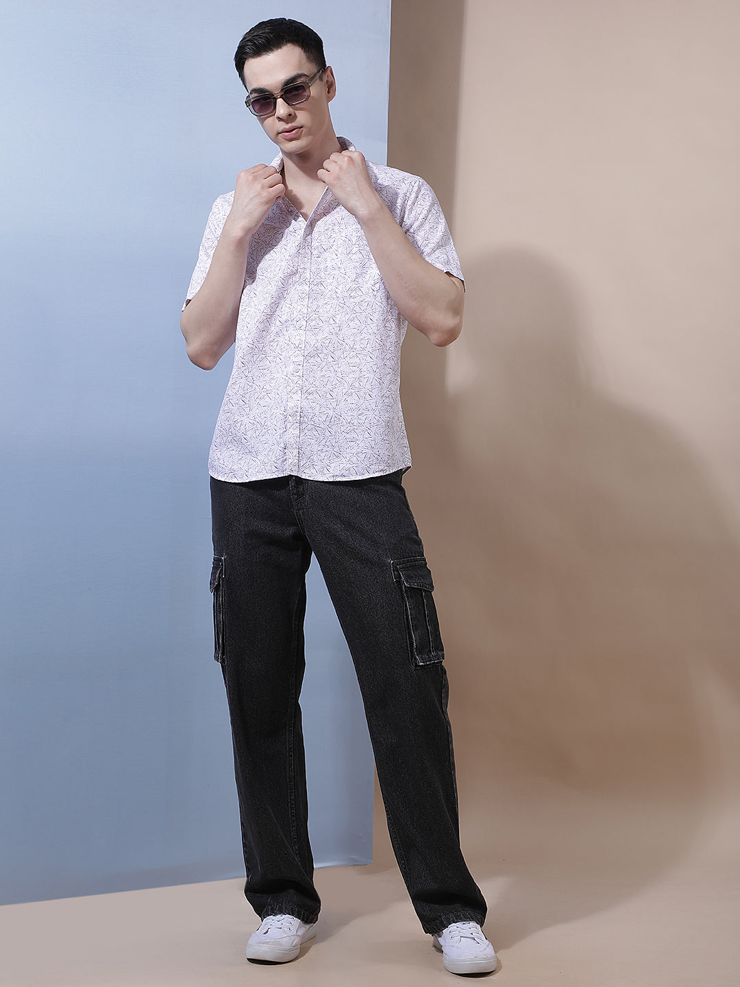 Purple Geometric Print 100% Cotton Shirt