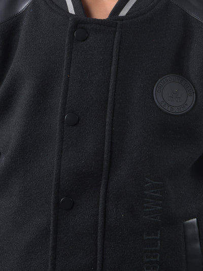 Black Typographic Print Varsity Jacket