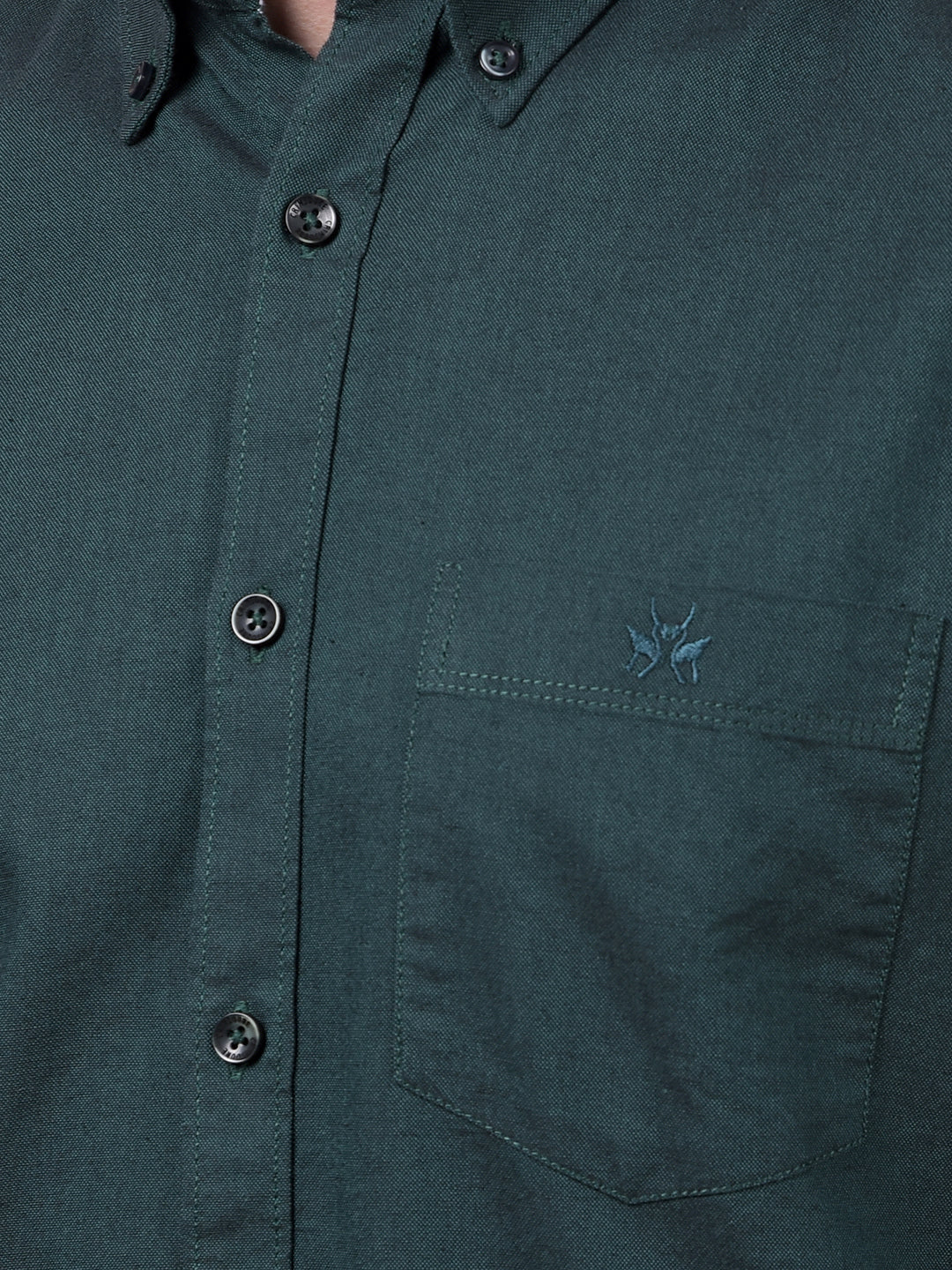 Green Button-Down Collar 100% Cotton Shirt
