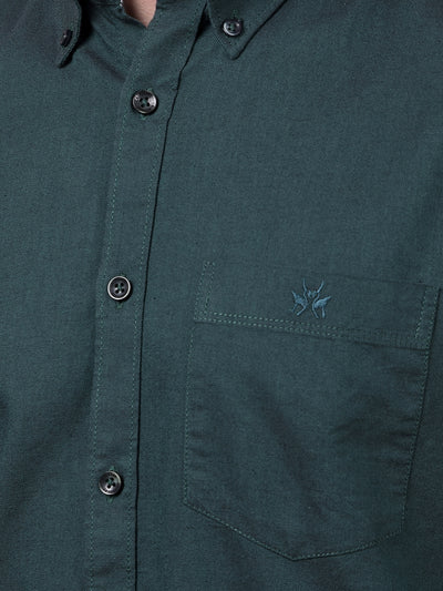 Green Button-Down Collar 100% Cotton Shirt