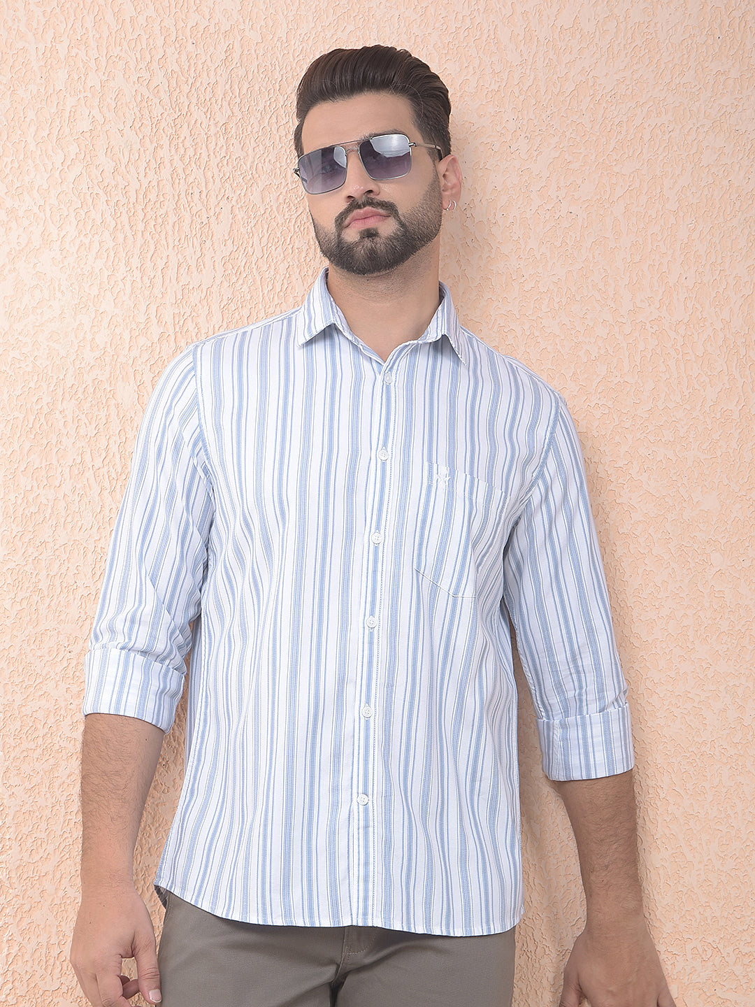Blue Vertical Stripes 100% Cotton Shirt