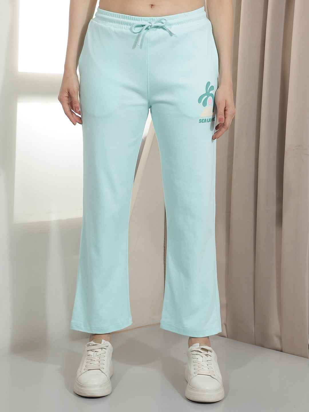 Aqua Green Graphic Print Trackpants
