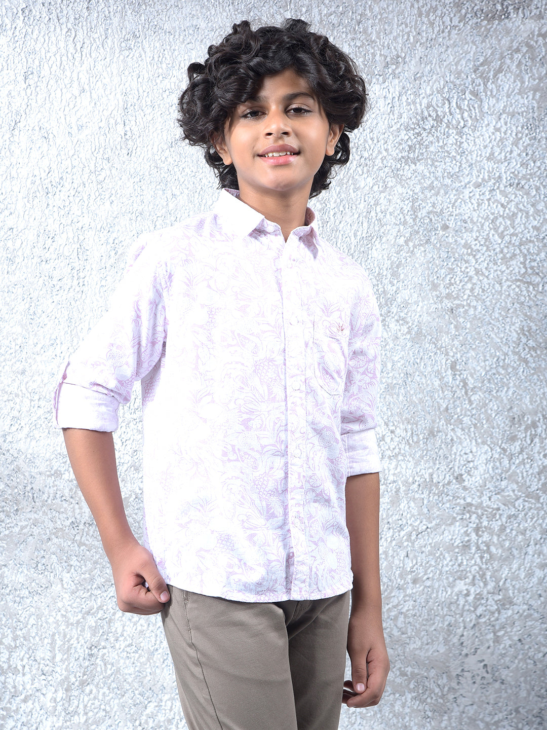 Purple Floral Print Linen Shirt