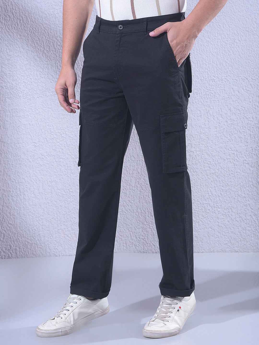 Black Straight Cargo Trousers