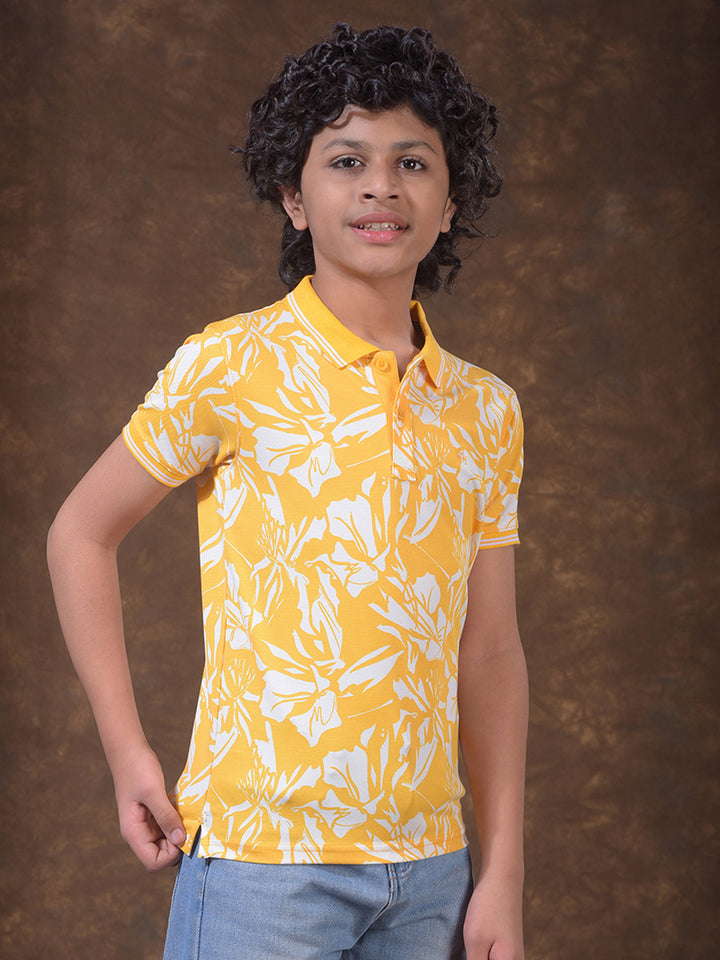 Yellow Printed Polo Neck T-Shirt