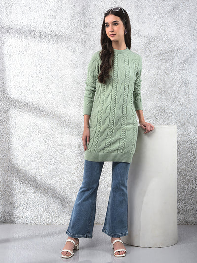 Green Long Length Acrylic Sweater-Women Sweaters-Crimsoune Club