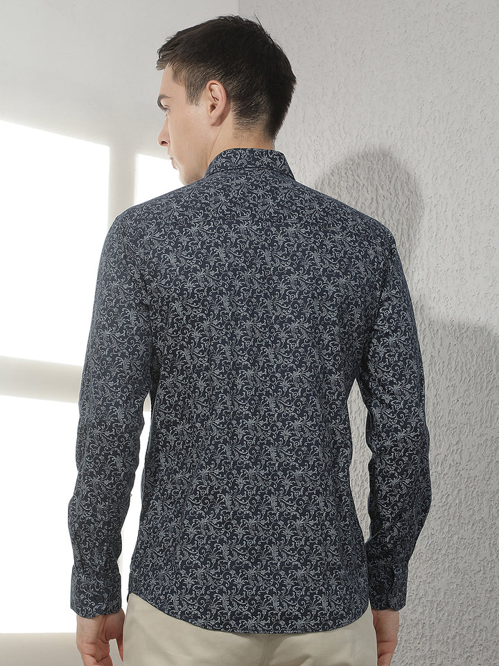 Navy Blue Paisley Print Shirt
