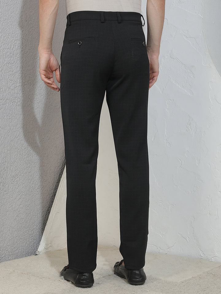Contemporary Pitch Black Checked Trousers