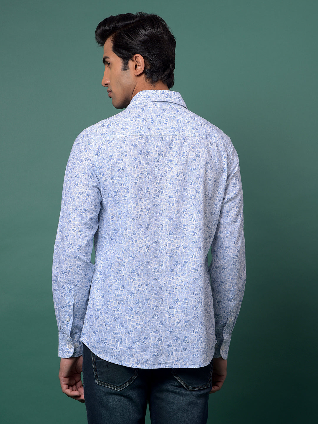 Blue Floral Print 100% Cotton Shirt