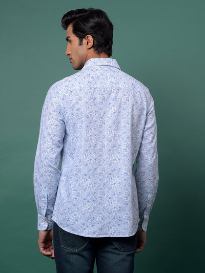 Blue Floral Print 100% Cotton Shirt