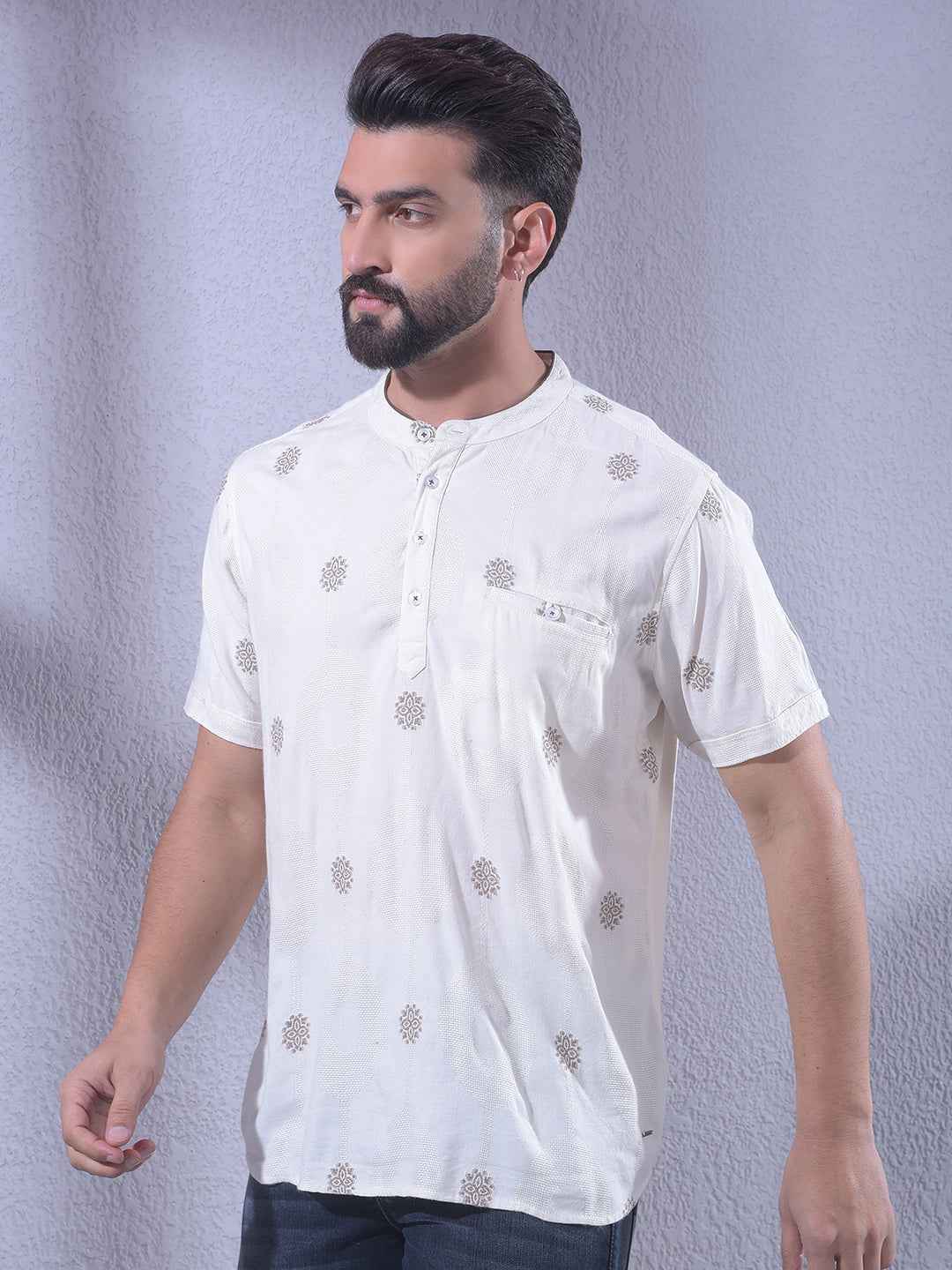 Luxurious Beige Jacquard Weave Kurta