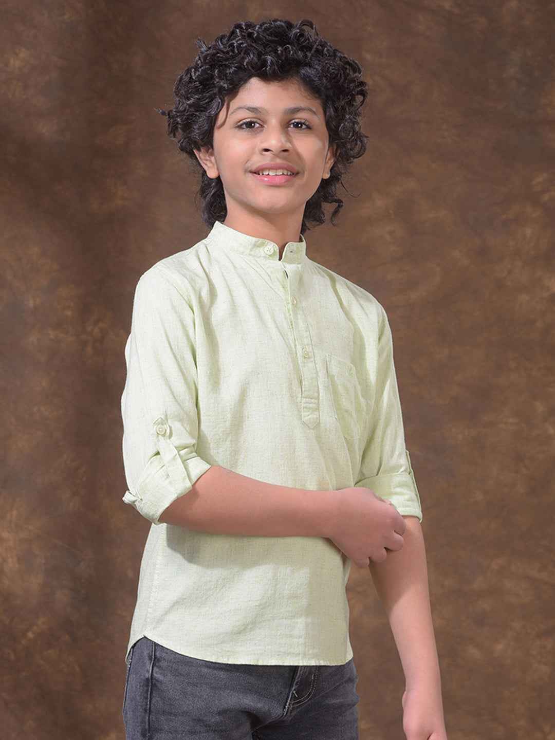 Green Textured Linen Kurta