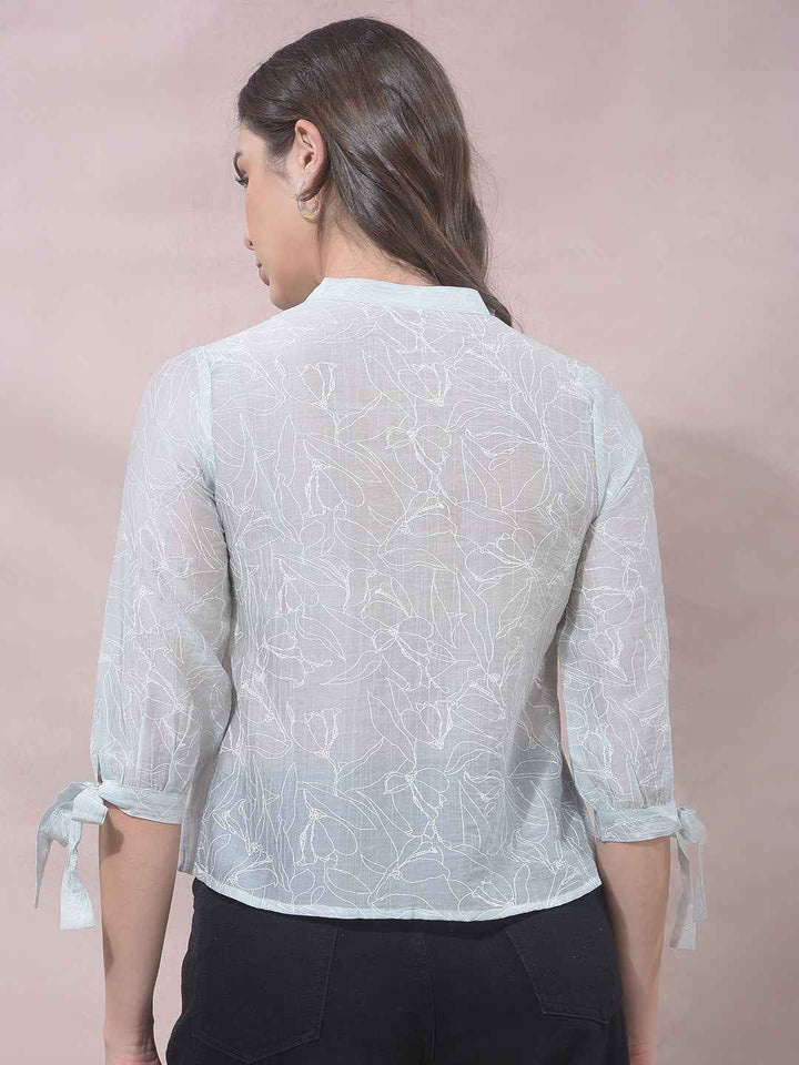 Green Printed V-Neck Shirt