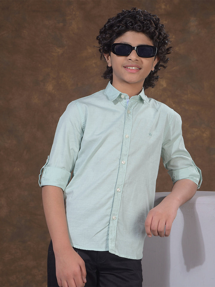 Green Textured Linen Shirt