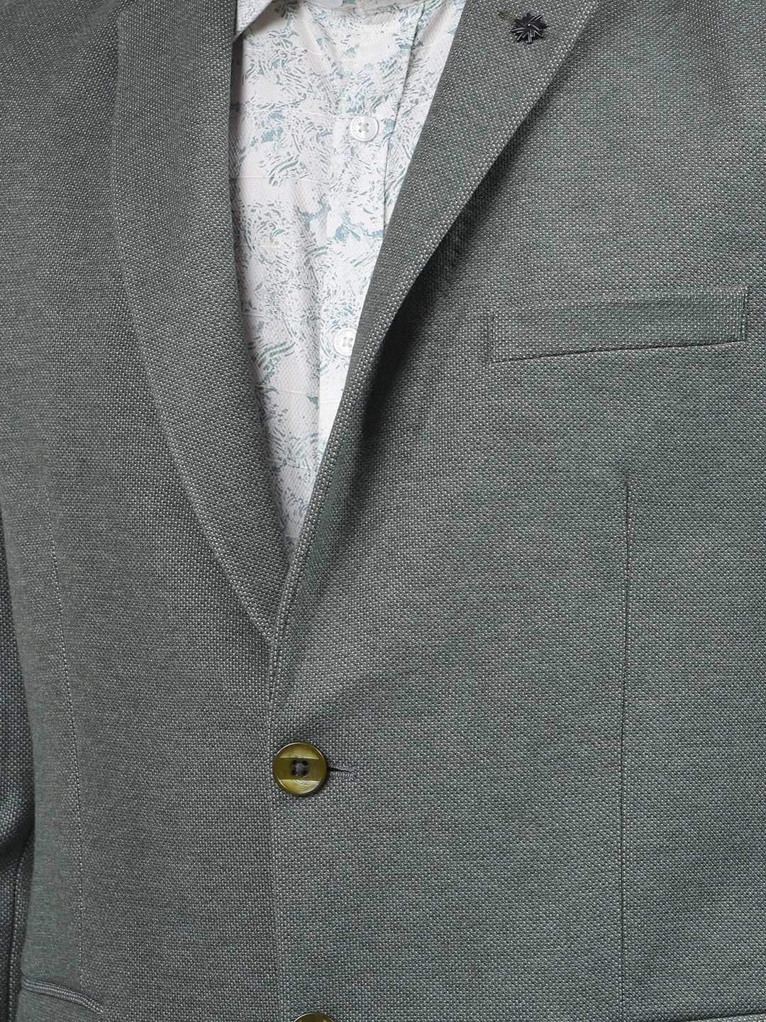 Green Notched Lapel Single Breasted Blazer