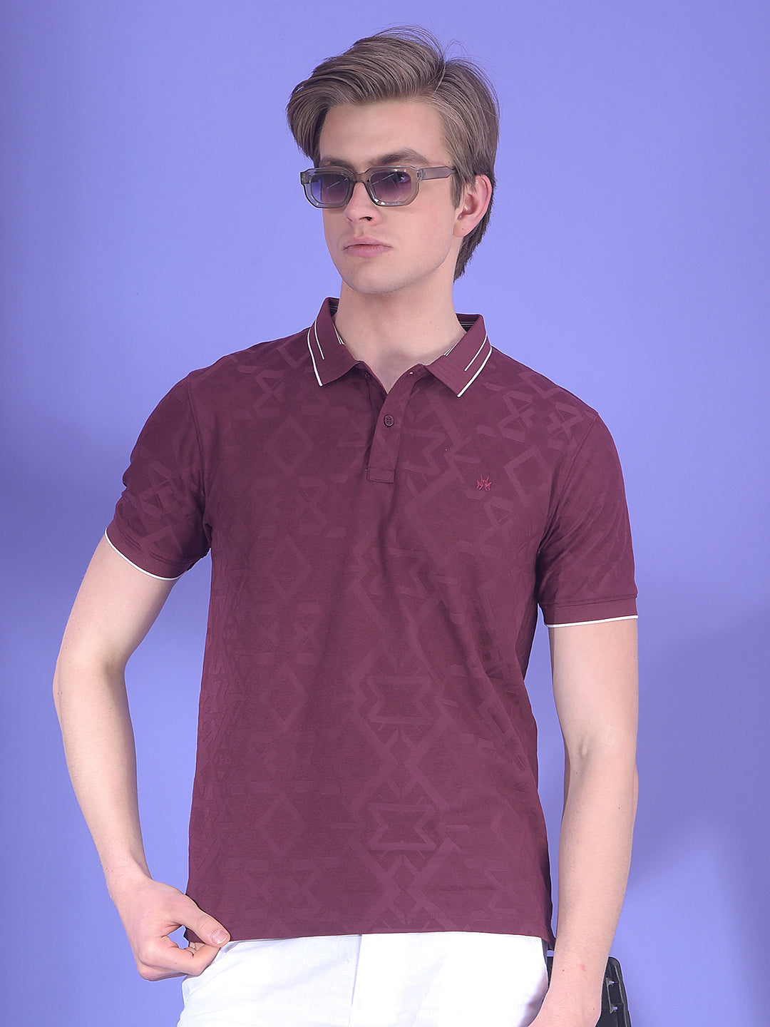 Maroon Jacquard Polo T-Shirt