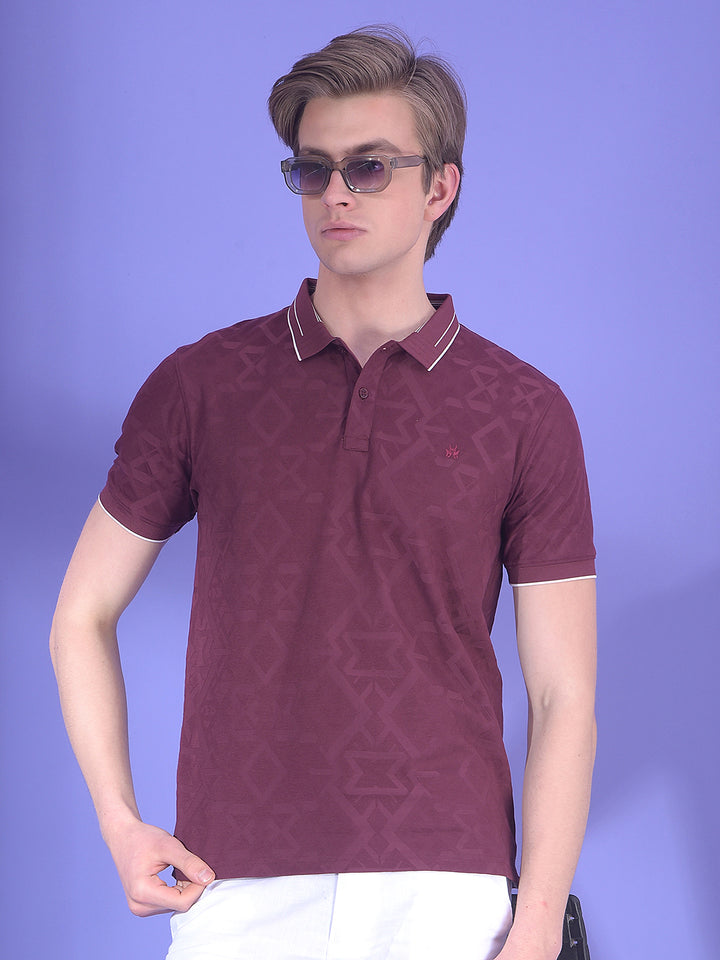 Maroon Jacquard Polo T-Shirt