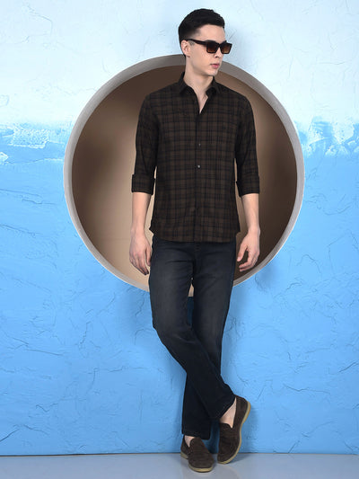 Brown Checked 100% Cotton Shirt