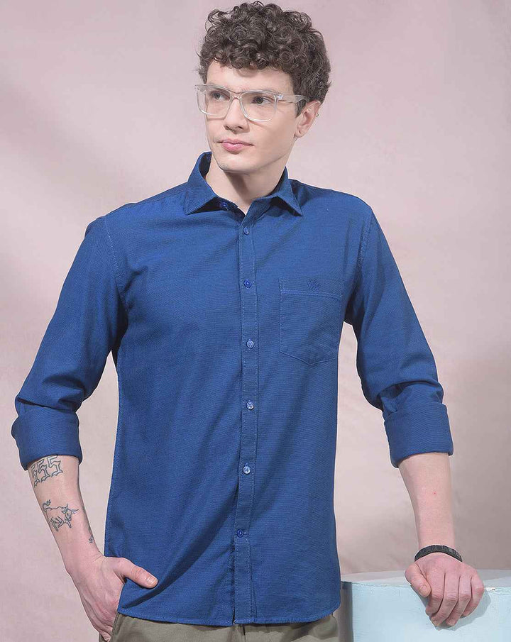 Blue 100% Cotton Casual Shirt