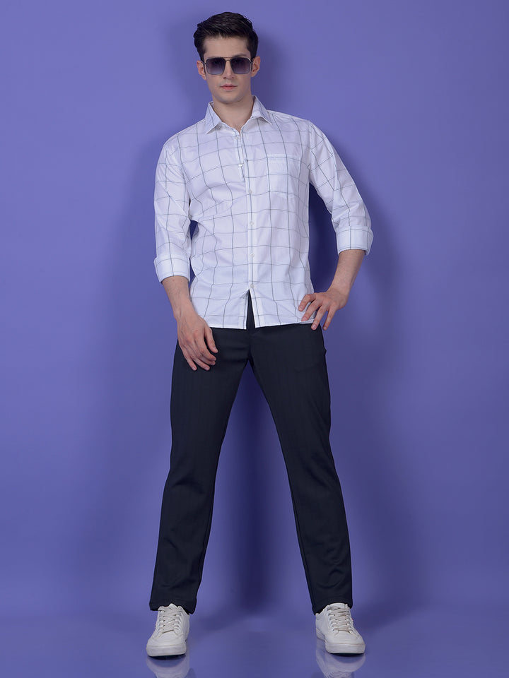 Urban Straight Navy Blue Checked Trousers