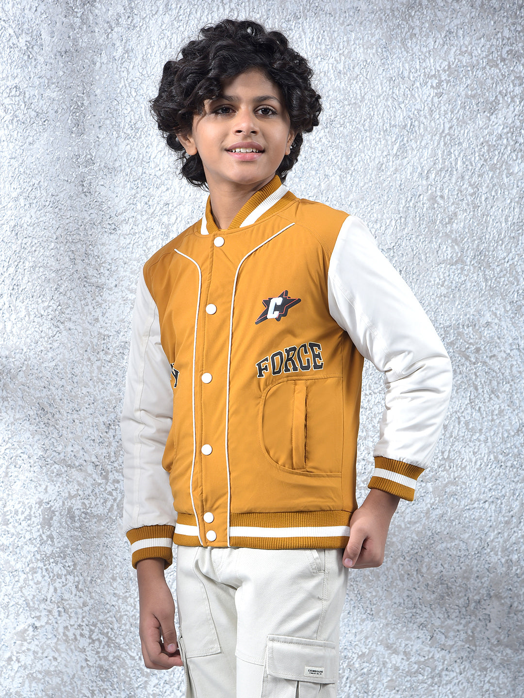 Mustard Color-Block Varsity Jacket