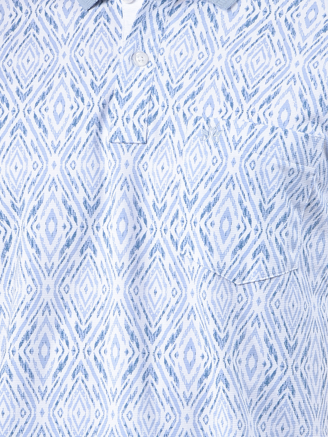 Blue Printed Polo Neck T-Shirt