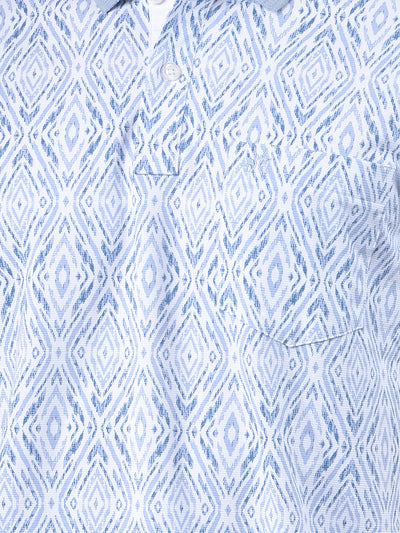 Blue Printed Polo Neck T-Shirt