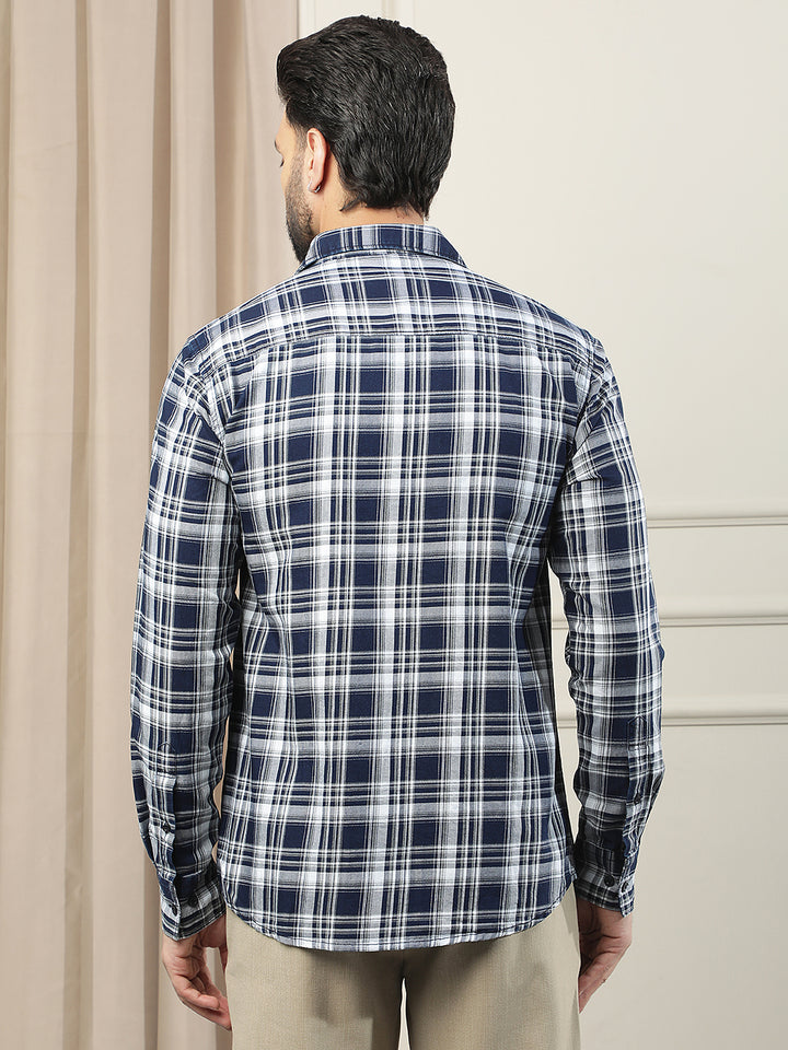 Navy Blue Checked 100% Cotton Shirt