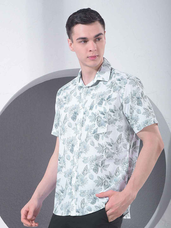 Green Floral Print 100% Cotton Shirt