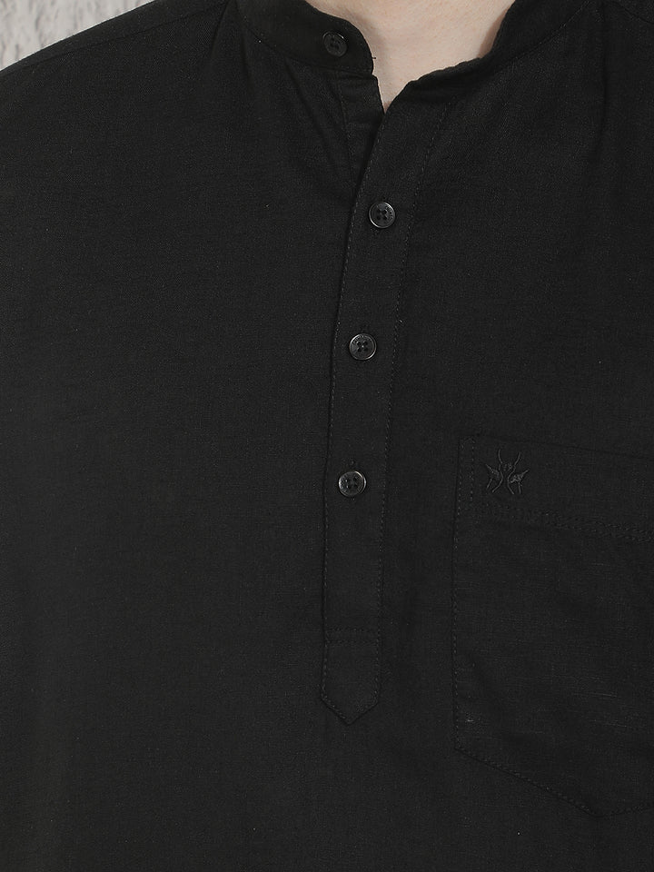 Classic Sleek Black Linen Kurta