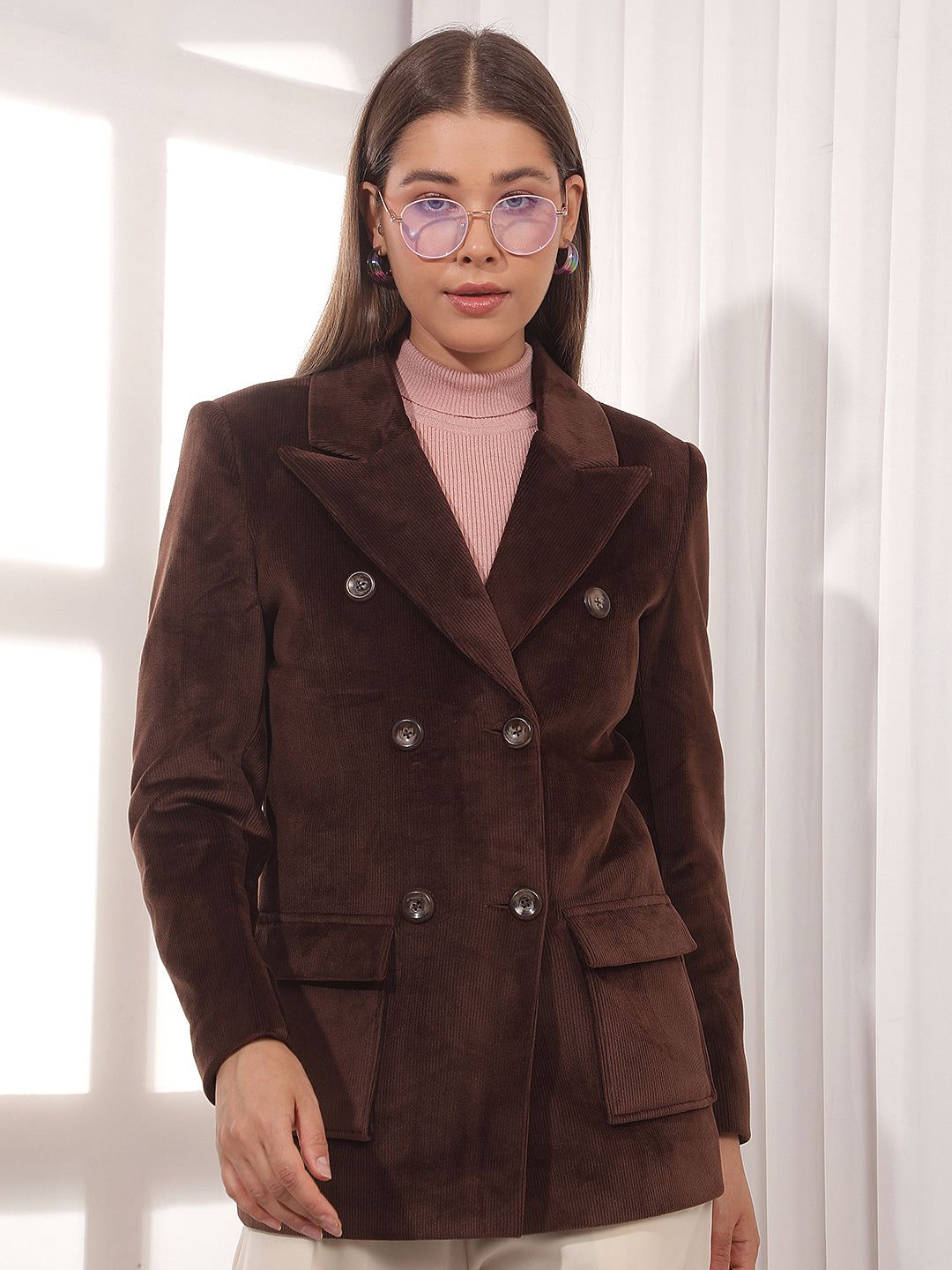Brown Doblue Breasted Corduroy Coat