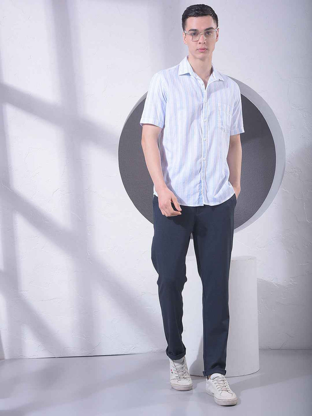 White Vertical Striped 100% Cotton Shirt