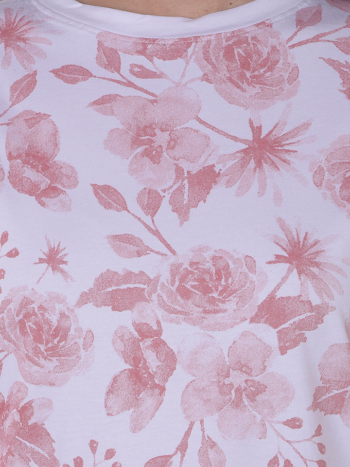 Pink Floral Print Extended Sleeve T-Shirt