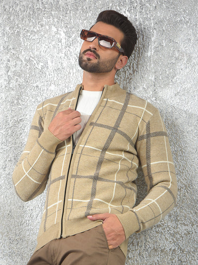 Easy Fit Beige Checked Sweater
