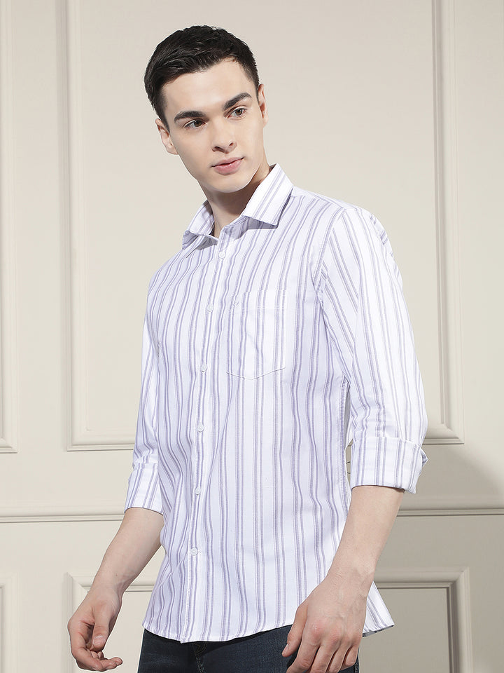 Purple Vertical Stripes 100% Cotton Shirt