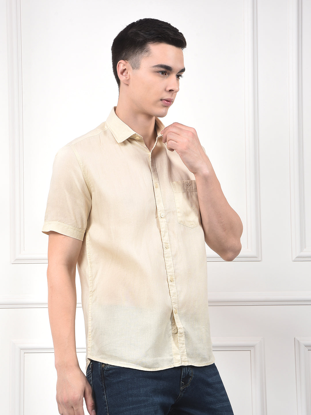 Pale Sand Half Sleeve Linen Shirt