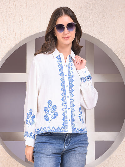 White Embroidered 100% Cotton Shirt