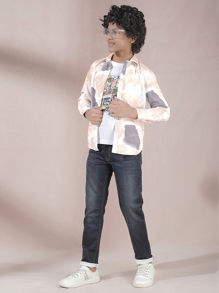 Beige Abstract Print Shirt & T-Shirt Set