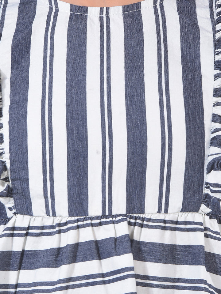 Black Vertical Stripes Sleeveless 100% Cotton Peplum Top