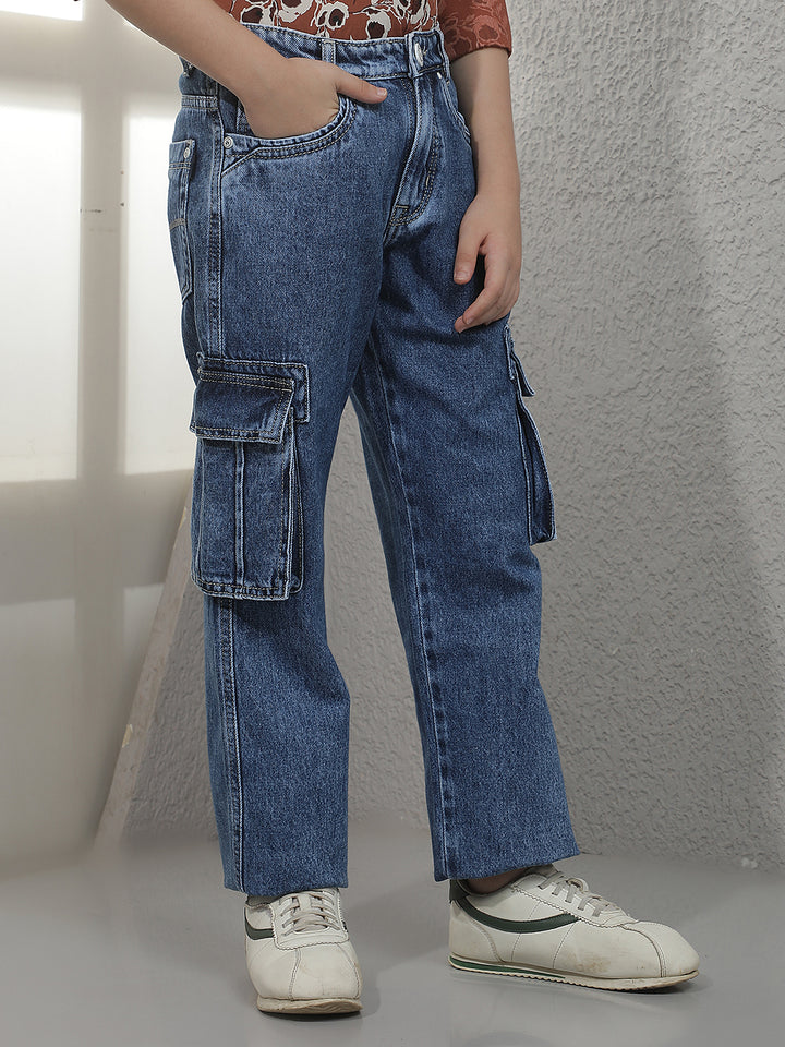 Blue 100% Cotton Cargo Jeans