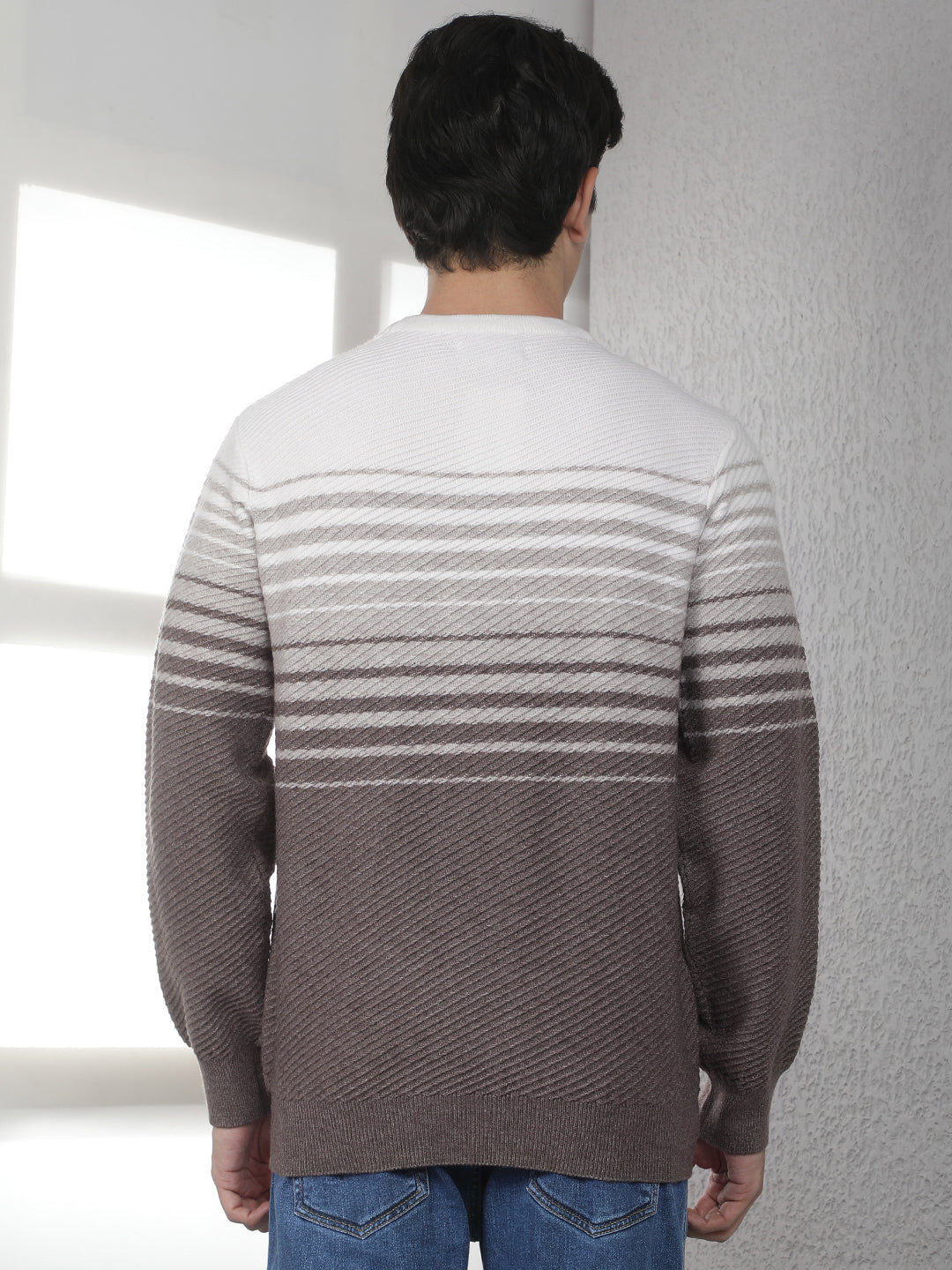 Brown Horizontal Stripes Round Neck Sweater