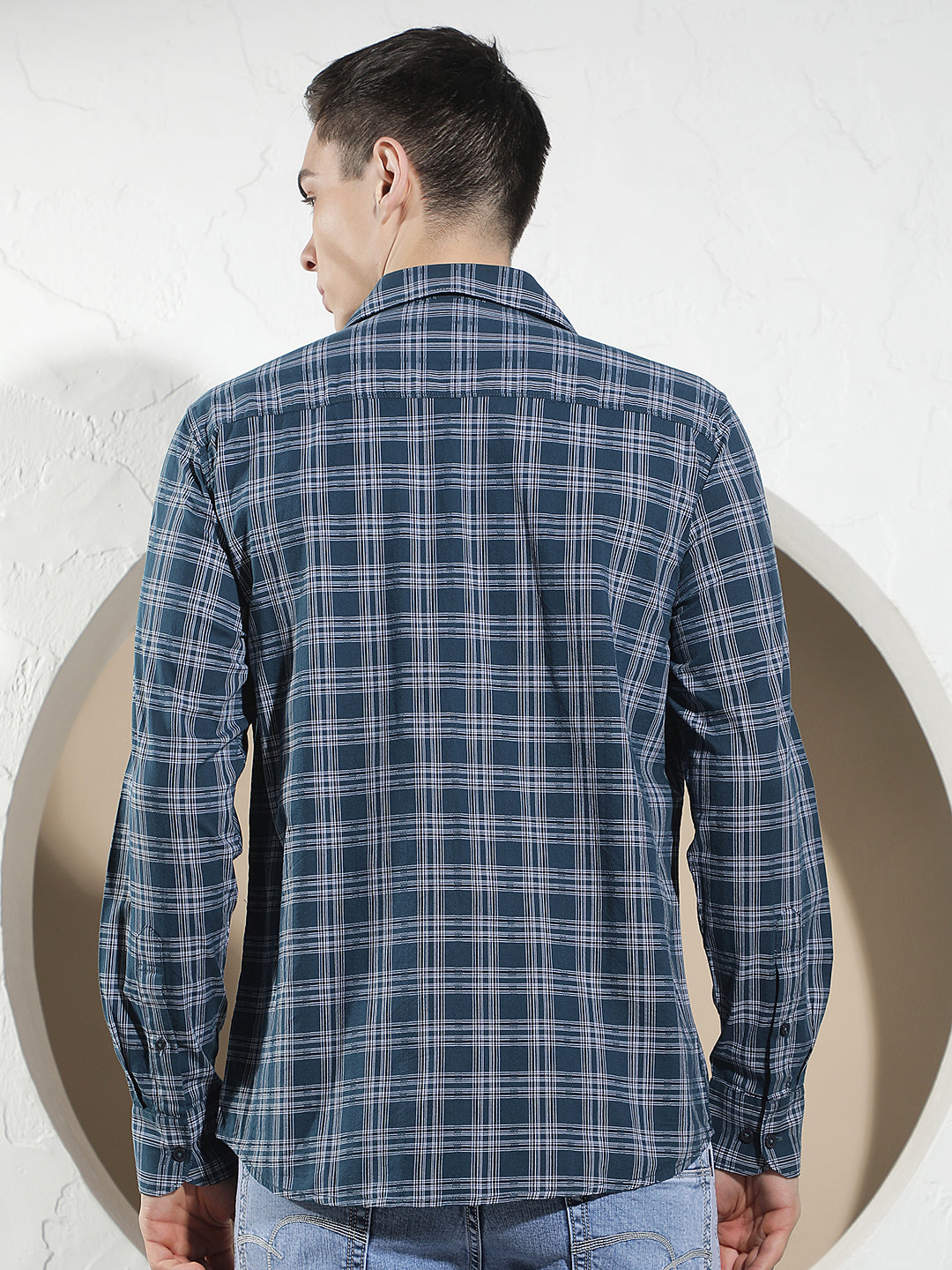 Teal Blue 100% Cotton Checked Shirt