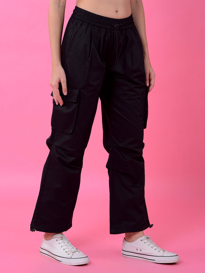 Black Loose Fit 100% Cotton Cargo Trousers