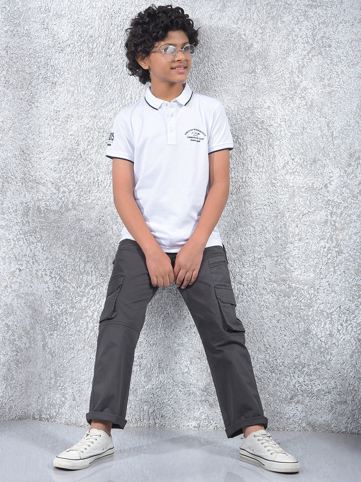 Static Grid White Polo Neck T-Shirt