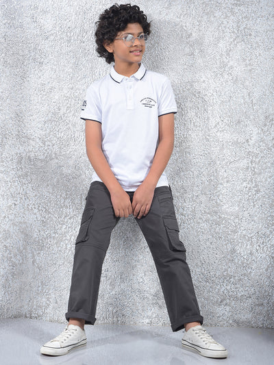Static Grid White Polo Neck T-Shirt